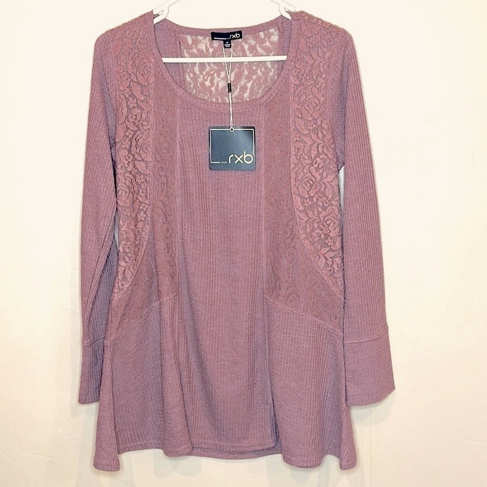 NWT Long sleeve waffle knit with lace trim Dusty Rose Womens Sz M $68 - Picture 2 of 12